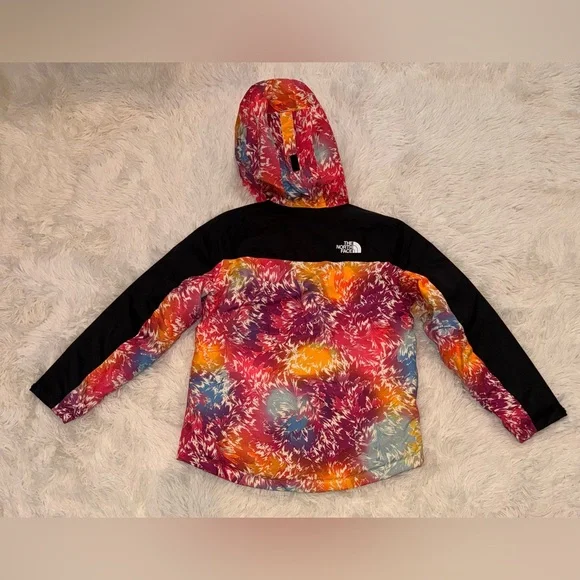 THE NORTH FACE TEEN HOODED Insulated Winter Rainbow Parka Ski Jacket Sz 12 - Picture 5 of 7